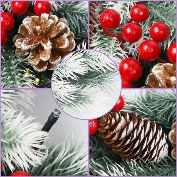 16 Inch Pre-Lit Christmas Wreath with Metal Hanger, Light Up Mountain Fir Pine - Picture 3 of 6